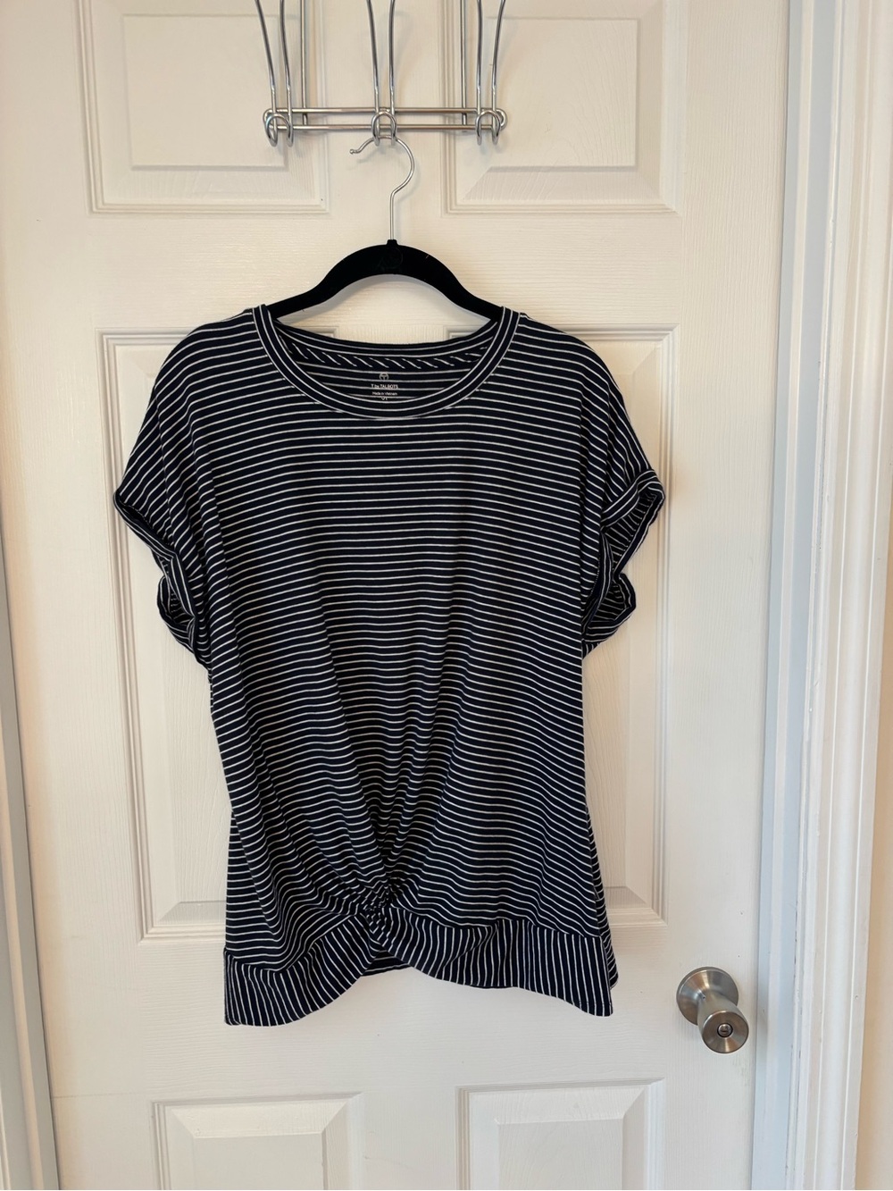 Talbots Black & White Striped Twist-Front Short Sleeve Tee